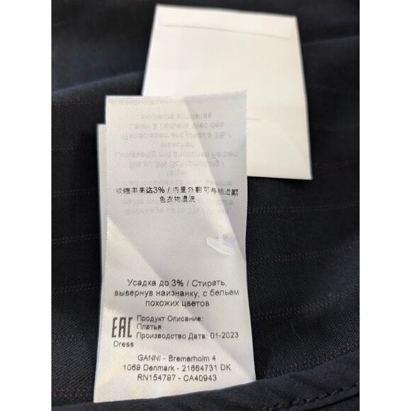 NWT GANNI Pinstriped Twill Midi Dress Midnight Blue Red Pinstripes IT 52 US 22 - Picture 11 of 12